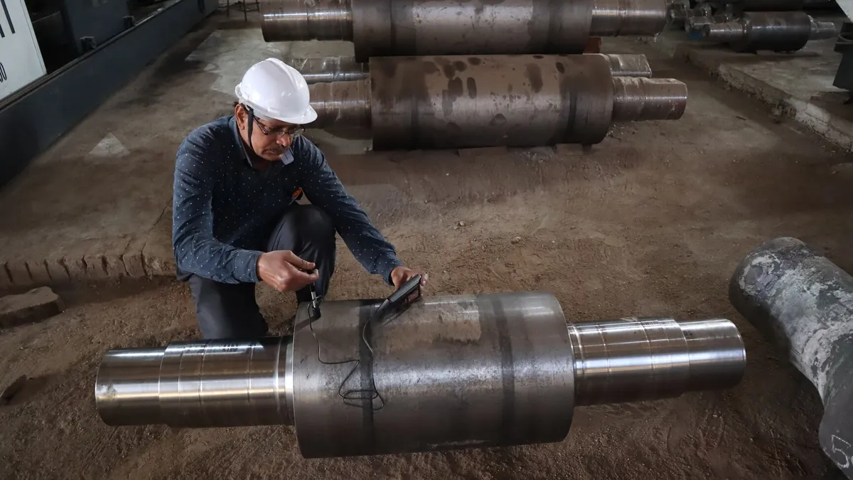Hardness testing of a roll in the Vimco Rolls machine shop